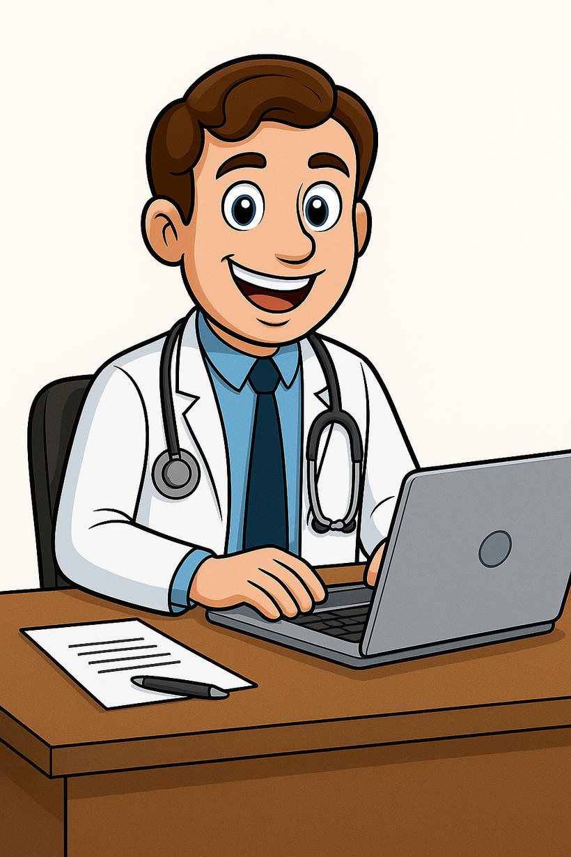Arzt bearbeitet eine Verordnung am Schreibtisch
